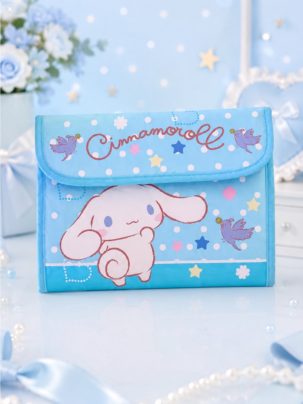 Hello Kitty Cinnamoroll light blue and white envelope clutch.NWT